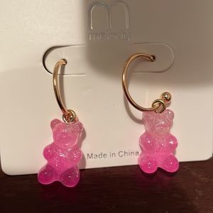 PINK Teddybear Gold hoops Earrings